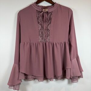 Arizona Jean Company Dusty Rose Blouse with Lace-PRE-LOVED-Small
